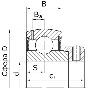Подшипники шариковые радиальные однорядные с двумя уплотнениями с широким внутренним кольцом со сферической наружной поверхностью наружного кольца с эксцентричным стопорным кольцом